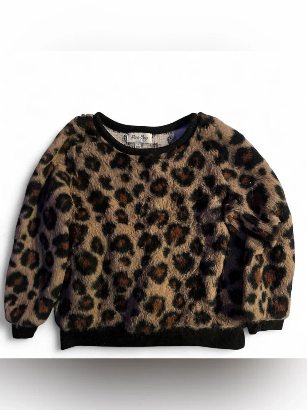 Brand: June Bug Girls Leopard-Print Crewneck Sweater in Brown and Black
